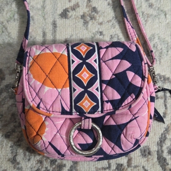 Vera Bradley Handbags - Vera Bradley Crossbody Little Hip Bag He Loves Me Pink  Print Quilted Mini Bag